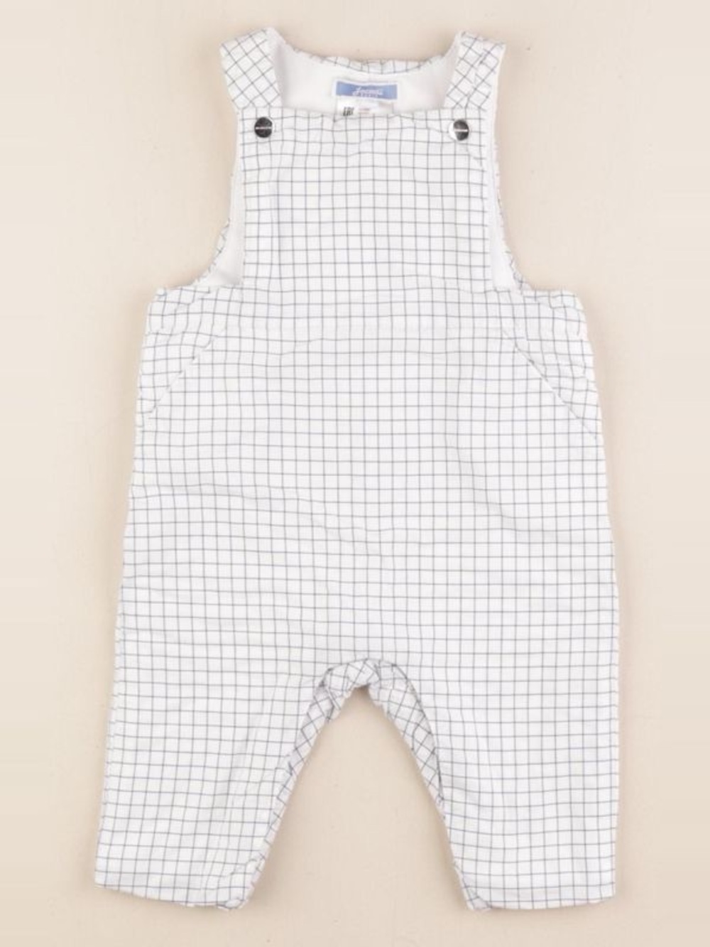 Jacadi White Overalls with Navy Grid Print